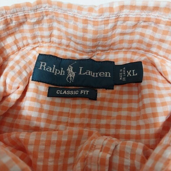 Ralph Lauren shirt Mens XL orange gingham short sleeve button up Classic Fit - Picture 4 of 7